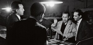 Mehdi Ben Barka, figure de l'anti-impérialisme dans l'imprimerie de son parti en 1959.