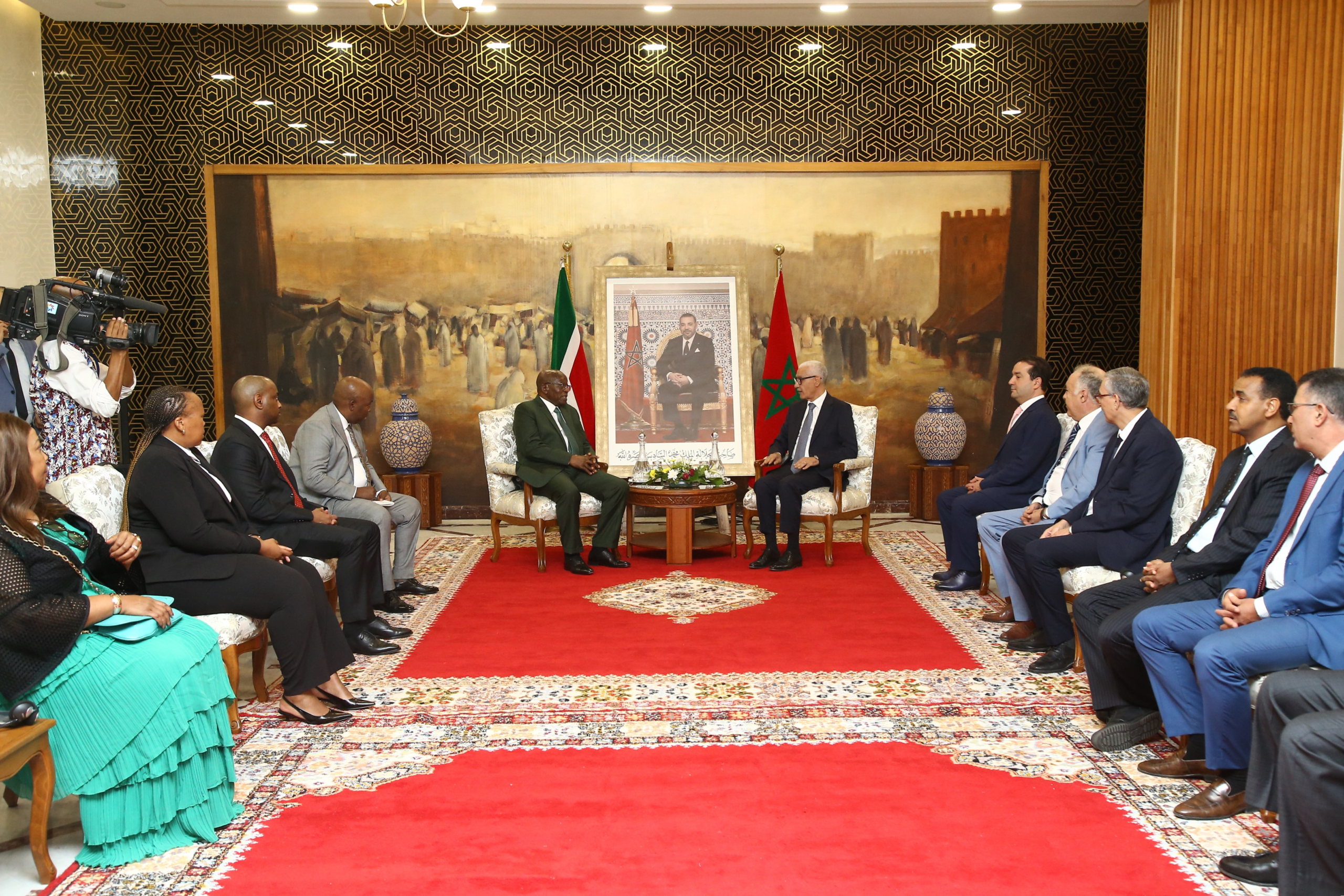 Le président de la Chambre des Représentants, Rachid Talbi Alami avec l’ex-président de l’Afrique du Sud, Jacob Zuma, à Rabat, le 17 juillet 2025. Crédit : MAP