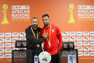 L’entraîneur Tarik Sektioui tient une conférence de presse d’avant match Maroc-Angola au stade Kasarani, au Kenya.