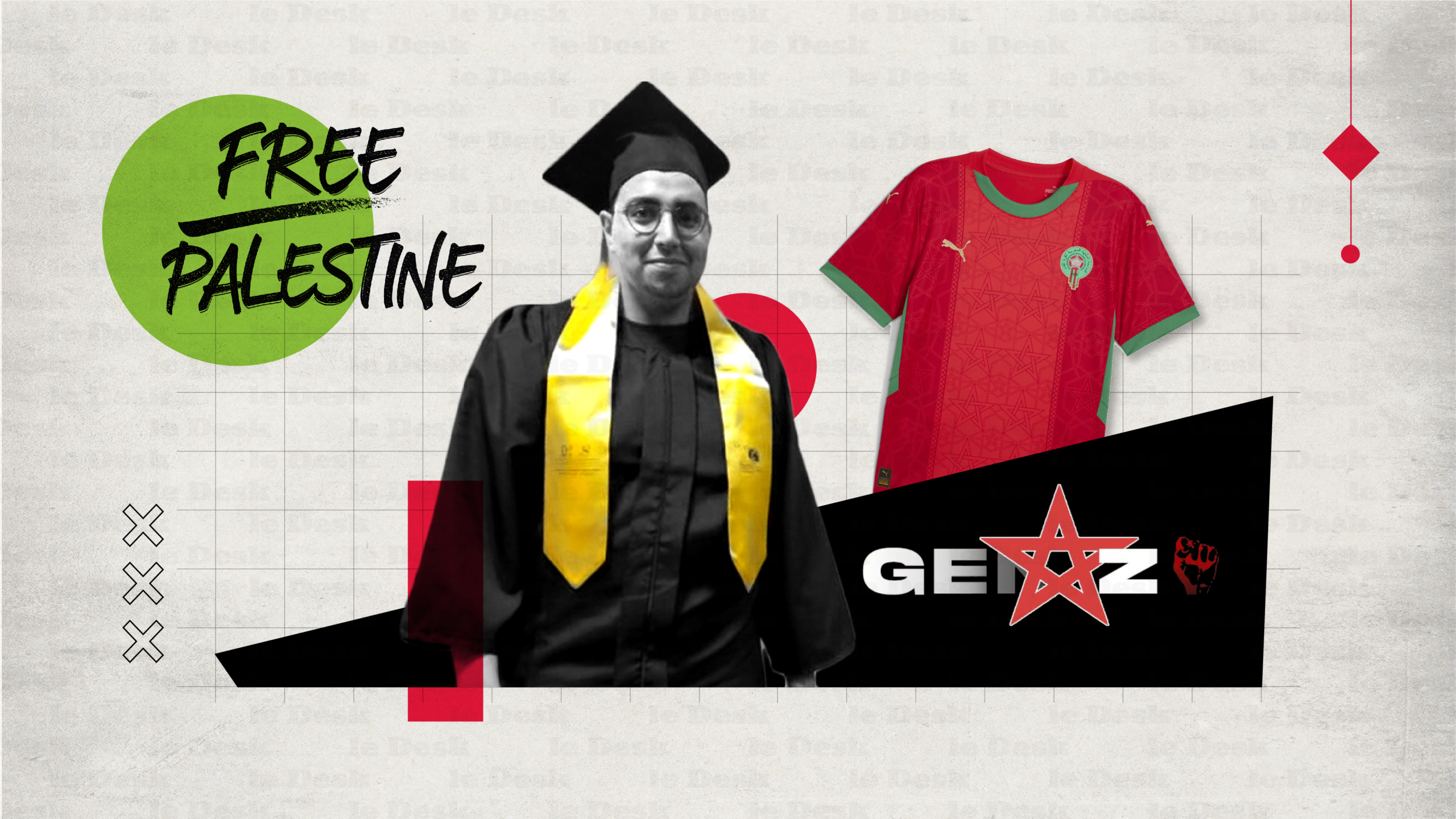 Ayoub M., jeune rbati poursuivi en justice pour avoir floqué deux t-shirts. Création : Zineb Azeddine / Le Desk