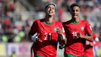 Yassir Zabiri célèbre son but lors de la demi-finale de la Coupe du Monde U-20 entre le Maroc et la France à Valparaíso. Crédit : EFE