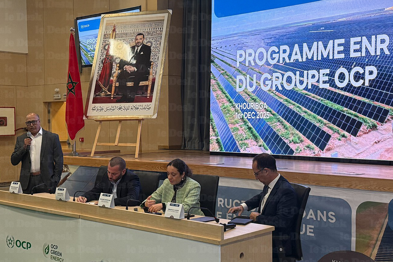 Lors de l'annonce par OCP Green Energy de l’achèvement de la première phase de son programme d’investissements, à Khouribga. Crédit : Ezzoubair Elharchaoui / Le Desk