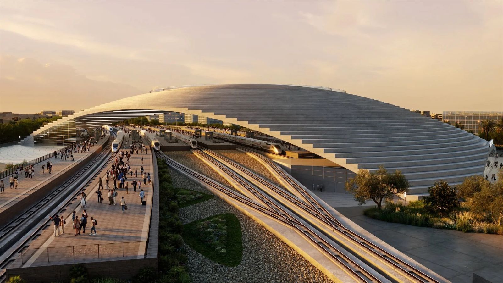 Une maquette numérique de la future gare Casa Sud, à Casablanca. Crédit : Oualalou + Choi