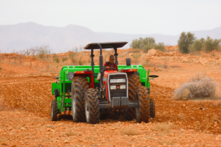 Lors d'une opération de semis dans un champ agricole.