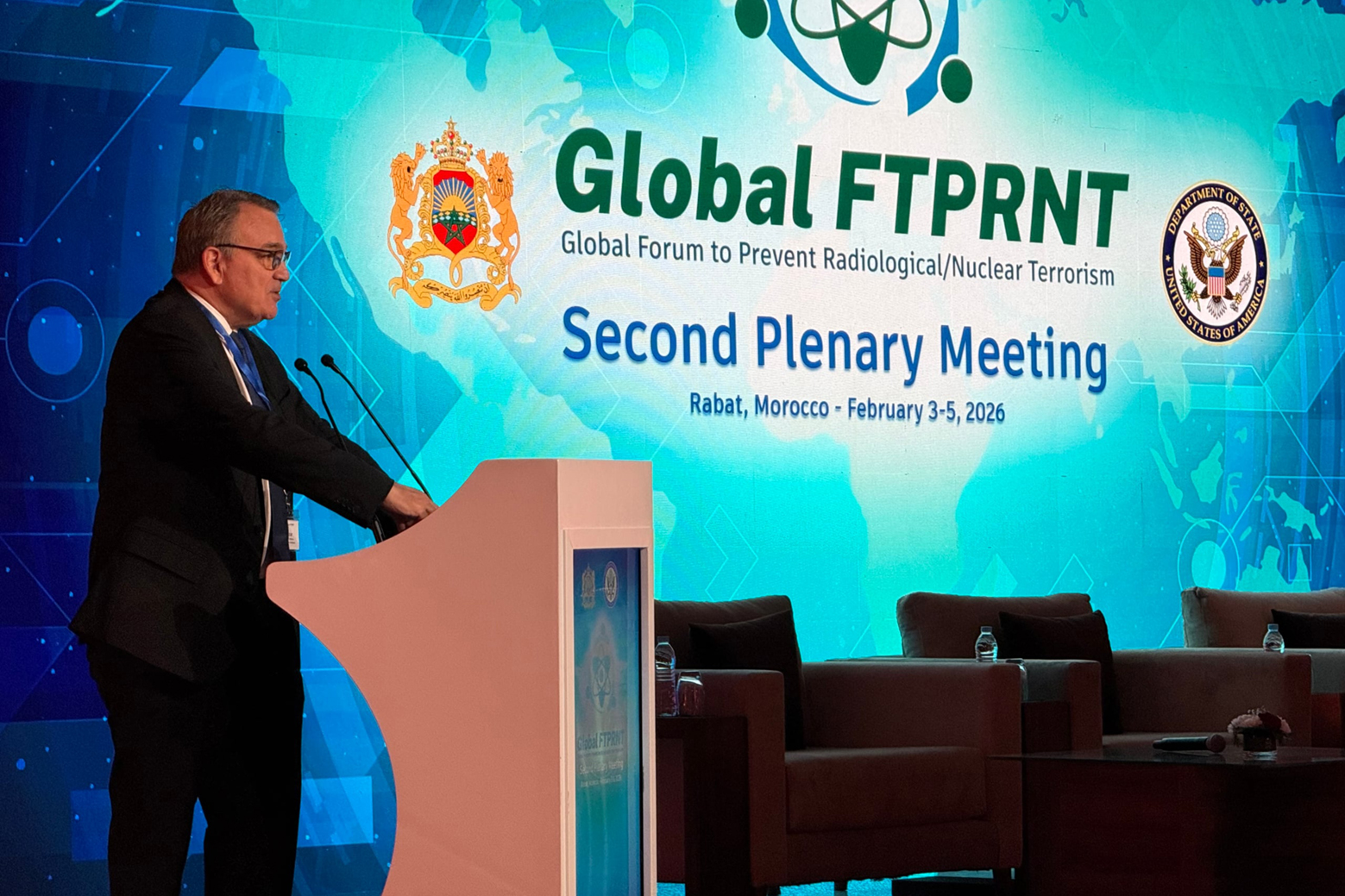 Lors de la deuxième réunion plénière du Forum mondial pour la prévention du terrorisme radiologique et nucléaire (Global FTPRNT), organisée par le Maroc et les États-Unis du 3 au 5 février 2026 à Rabat.