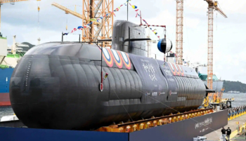 Lancement du premier sous-marin sud-coréen de classe KSS-III Batch-II, le 22 octobre 2025.
