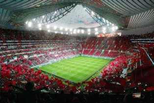 une maquette numérique du futur Grand Stade Hassan II de Casablanca.