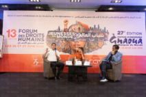 Mohamed Mehdi Bensaïd, ministre de la Jeunesse, de la Culture et de la Communication, et Najat Vallaud-Belkacem, ancienne ministre française de l'Éducation nationale et présidente de France Terre d'Asile, lors de leur échange au Forum des droits humais d'Essaouira, le 26 juin 2026.