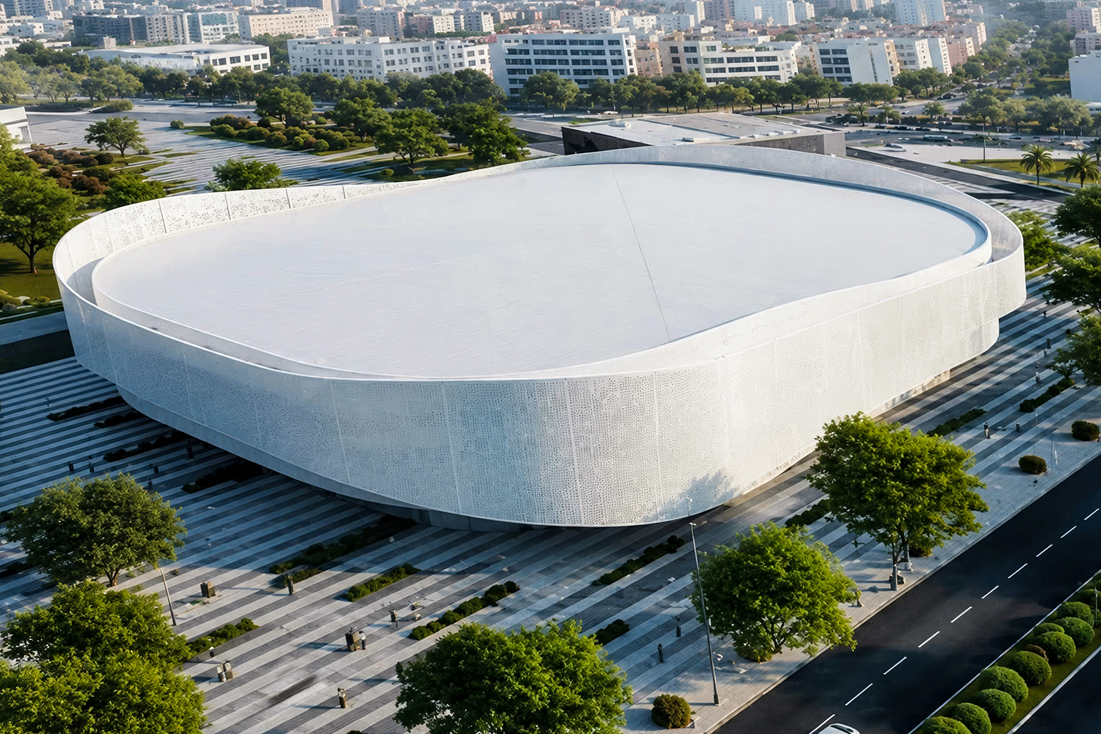 Une maquette numérique du projet de salle omnisports couverte dans la zone de Lahjajma, à Casablanca.