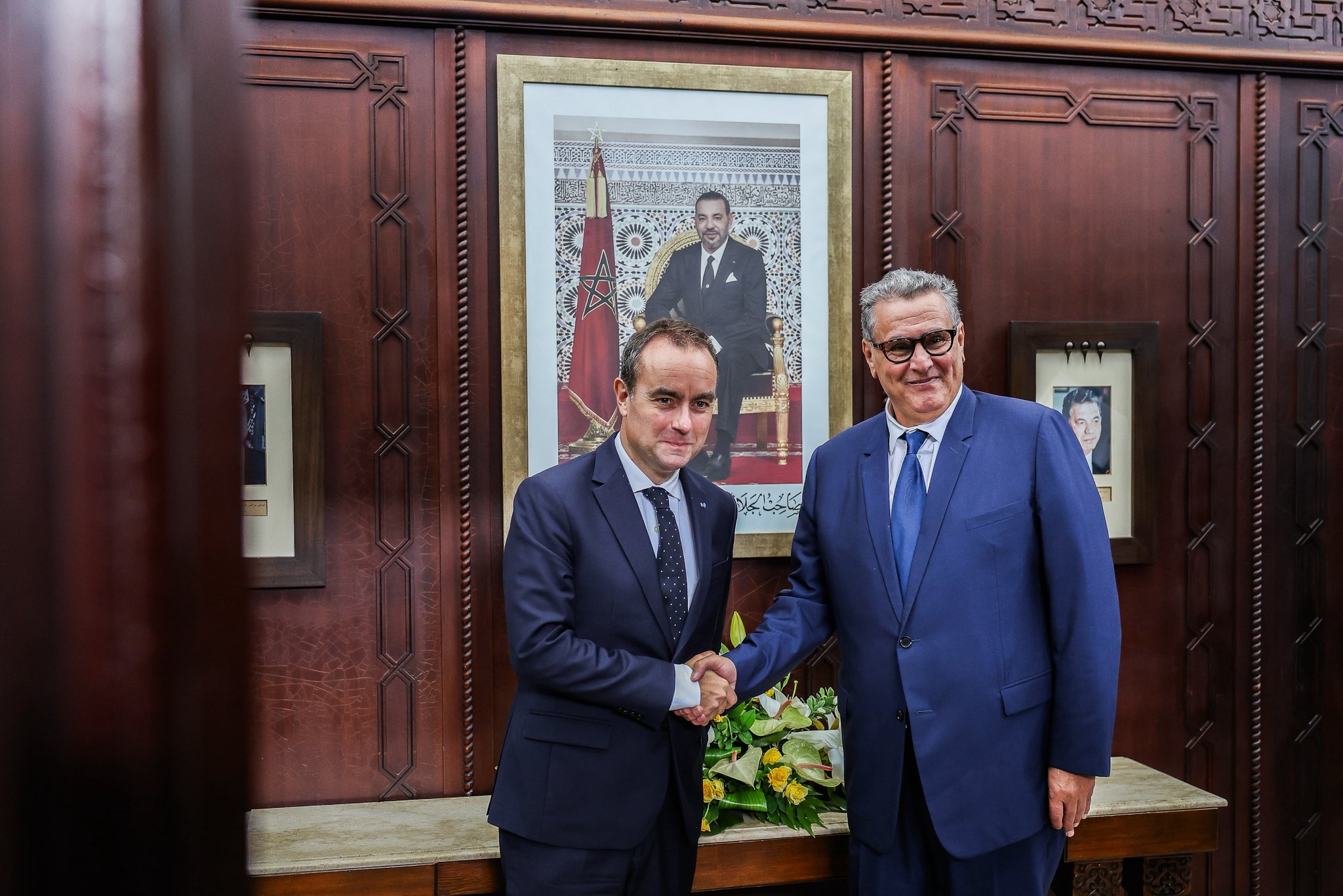 Aziz Akhannouch recevant son homologue français Sebastien Lecornu, à Rabat, le 16 juillet 2026.